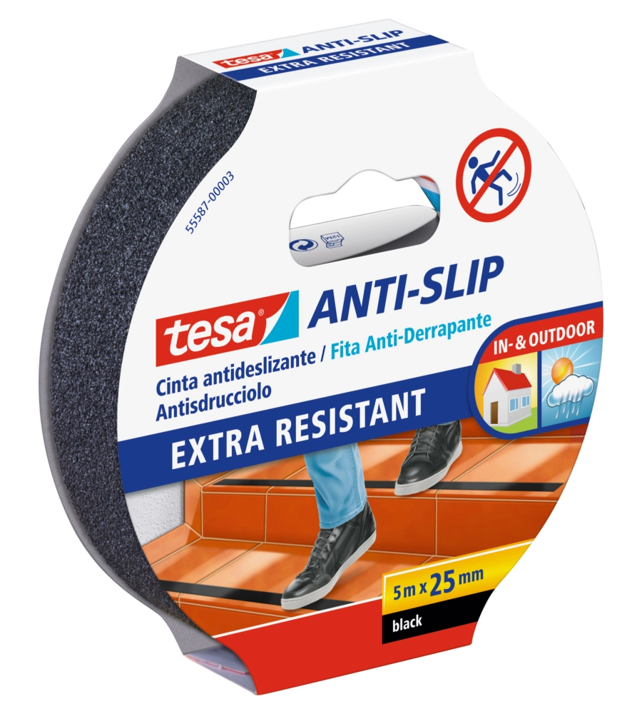 NASTRO ANTISCIVOLO ANTI-SLIP NERO, 25 MM X 5 MT - TESA
